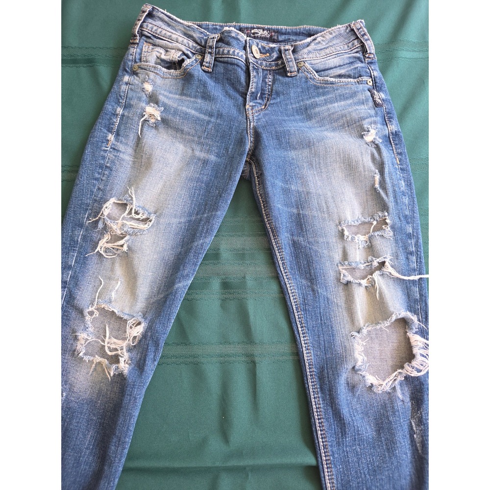 Silver Jeans Co Suki Skinny Crop Distressed Denim Jeans W29 L25 L43965SJL241